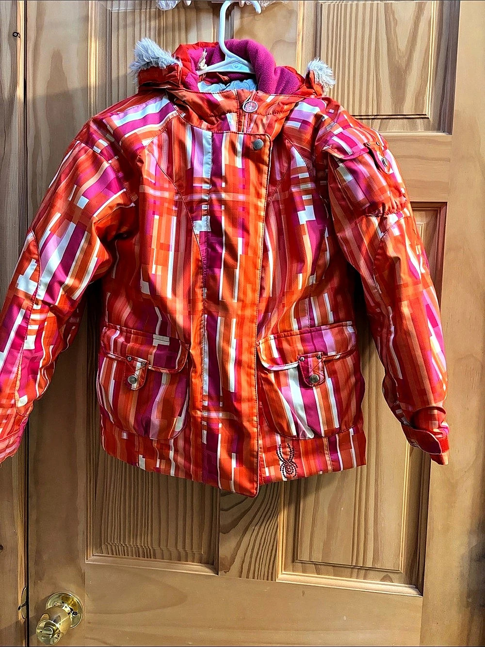 Spyder Kids Geometric Ski Jacket in Orange & Pink Like New